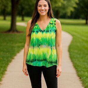 Jones Wear Watercolor Sheer Pop Over‎ Sleeveless Top 12 Coastal Nautical Artsy